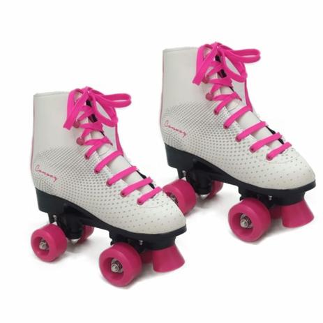 Patins Quad Roller 4 Rodas 34 Retrô Infanto Juvenil branco/rosa - Y.brasil Menor preço em Patins Quad Roller 4 Rodas 34 Retrô Infanto Juvenil branco/rosa - Y.brasil