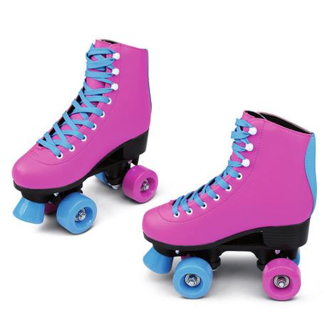 Patins Quad Roller - Retrô - Rosa e Azul - 32 - DTC Menor preço em Patins Quad Roller - Retrô - Rosa e Azul - 32 - DTC