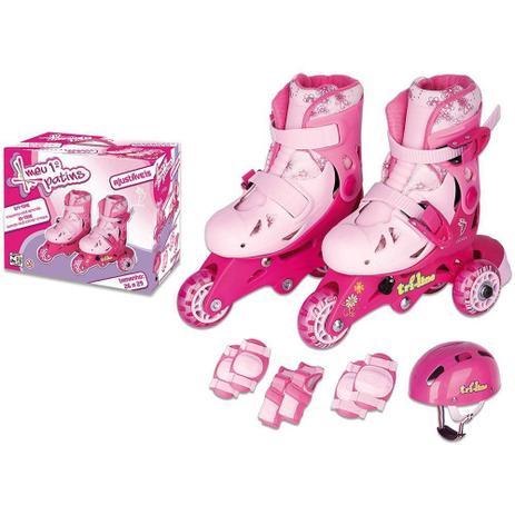 Patins Tri In-Line Ajustavel Rosa Com Acessorios 30/33 Fenix Menor preço em Patins Tri In-Line Ajustavel Rosa Com Acessorios 30/33 Fenix