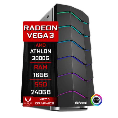 PC GAMER BARATO FÁCIL AMD ATHLON 3000G 16GB 2666MHz SSD 240GB RADEON VEGA 3 - Facíl Computadores Menor preço em PC GAMER BARATO FÁCIL AMD ATHLON 3000G 16GB 2666MHz SSD 240GB RADEON VEGA 3 - Facíl Computadores