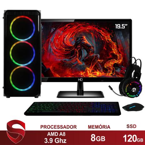 PC Gamer Completo AMD A8 CPU 3.9Ghz 8GB (Placa de vídeo AMD Radeon HD 7560D) SSD 120GB Kit Gamer Skill Monitor HDMI LED 19.5" Casual Menor preço em PC Gamer Completo AMD A8 CPU 3.9Ghz 8GB (Placa de vídeo AMD Radeon HD 7560D) SSD 120GB Kit Gamer Skill Monitor HDMI LED 19.5" Casual