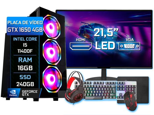 Pc Gamer Completo Fácil Intel Core i5 11400F 16GB GTX 1650 4GB SSD 240GB Monitor 21” - Kit Gamer Teclado Mouse Headset - Fácil Computadores é ruim? Pc Gamer Completo Fácil Intel Core i5 11400F 16GB GTX 1650 4GB SSD 240GB Monitor 21” - Kit Gamer Teclado Mouse Headset - Fácil Computadores é boa?