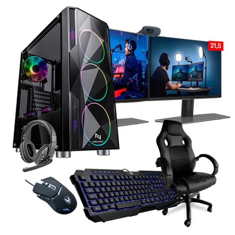 PC Gamer Completo Neologic Streamer NLI82432 Intel i5-9400F 16GB (RTX 2060 6GB) SSD 240GB + HD 1TB 600W 80 Plus + 2 Monitores 21 + Cadeira Menor preço em PC Gamer Completo Neologic Streamer NLI82432 Intel i5-9400F 16GB (RTX 2060 6GB) SSD 240GB + HD 1TB 600W 80 Plus + 2 Monitores 21 + Cadeira