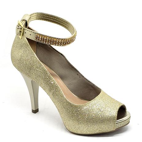 Compre Peep Toe VIA UNO Salto Fino Dourado VIA UNO Online