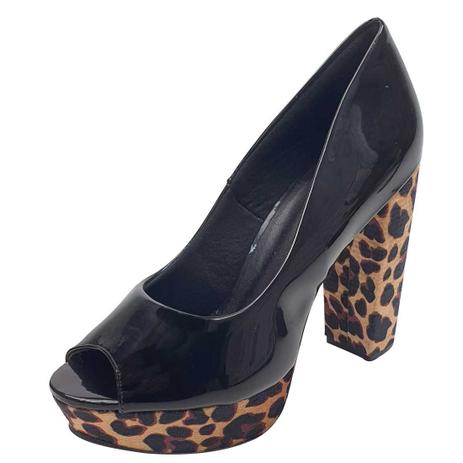 Peep toe Meia Pata Verniz de Onça - Preto - Glamour Pink - Peep Toe -  Magazine Luiza
