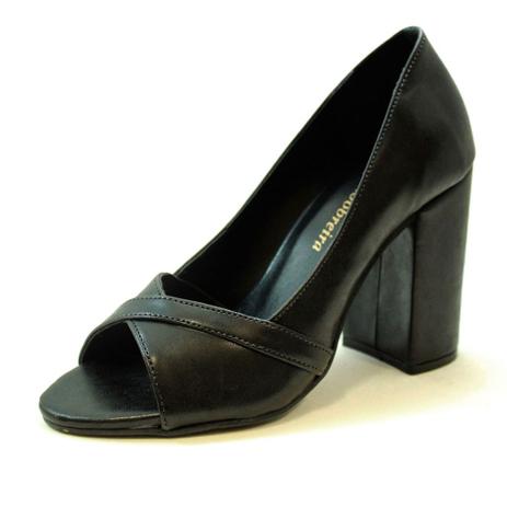 peep toe preto couro