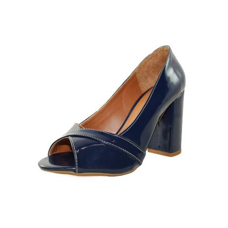Peep Toe Salto Alto Grosso Luiza Sobreira Verniz Azul Marinho Mod. 264 - Peep  Toe - Magazine Luiza