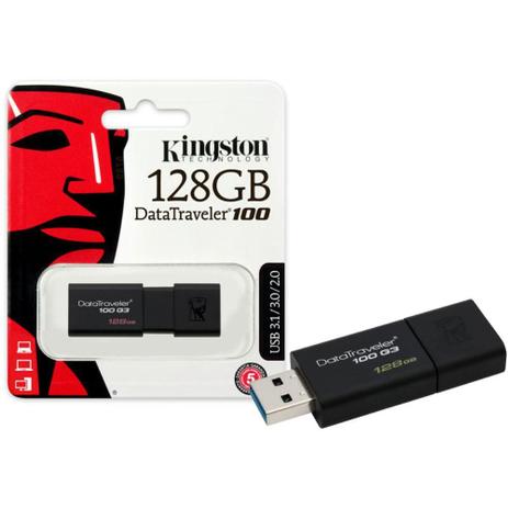 Pen Drive 128gb Kingston Dt100g3/128gb Usb Original Menor preço em Pen Drive 128gb Kingston Dt100g3/128gb Usb Original