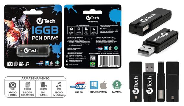 Pen drive 16gb utech - preto Menor preço em Pen drive 16gb utech - preto