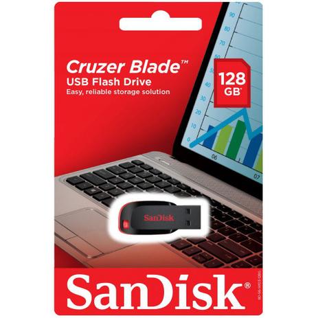 Pen Drive Sandisk 128GB Cruzer Blade USB 2.0 Menor preço em Pen Drive Sandisk 128GB Cruzer Blade USB 2.0