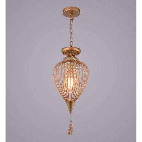 Pendente Aço Cristal 34CMX64CM 1XE27 Dourado GX008C - Bella iluminação Menor preço em Pendente Aço Cristal 34CMX64CM 1XE27 Dourado GX008C - Bella iluminação