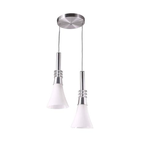 Pendente de vidro e alumínio para 2 lâmpadas E27 duplo reto branco OL Menor preço em Pendente de vidro e alumínio para 2 lâmpadas E27 duplo reto branco OL