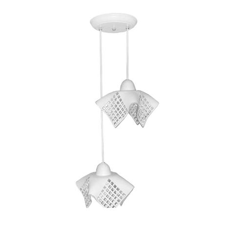 Pendente de vidro Tulipa Xadrez para 2 lâmpadas fosco branco Auremar Menor preço em Pendente de vidro Tulipa Xadrez para 2 lâmpadas fosco branco Auremar