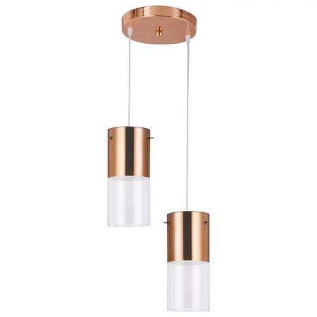 Pendente First Cobre e Transparente 2 Lâmpadas Bronzearte Menor preço em Pendente First Cobre e Transparente 2 Lâmpadas Bronzearte