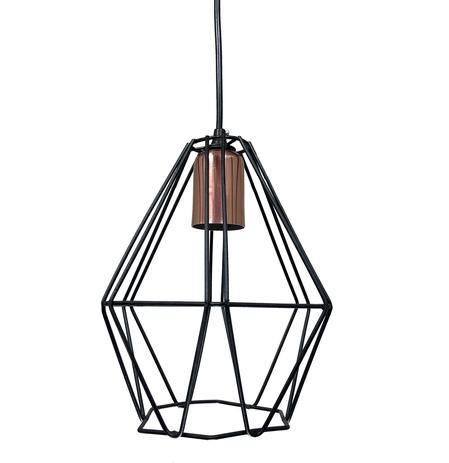 PENDENTE LUMINÁRIA ARAMADO DIAMANTE M 24X18cm PRETO X COBRE - Nobre Menor preço em PENDENTE LUMINÁRIA ARAMADO DIAMANTE M 24X18cm PRETO X COBRE - Nobre