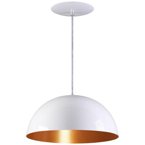 Pendente Meia Lua 34cm Luminária Alumínio Branco Textura C/ Cobre - Rei da Iluminação Menor preço em Pendente Meia Lua 34cm Luminária Alumínio Branco Textura C/ Cobre - Rei da Iluminação