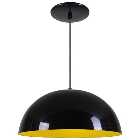 Pendente Meia Lua 34cm Luminária Alumínio Preto Brilhante C/ Amarelo - Rei da Iluminação é boa?
