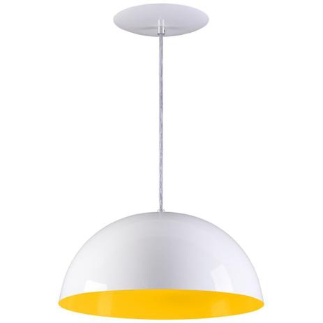 Pendente Meia Lua 40cm Luminária Alumínio Branco Textura C/ Amarelo - Rei da Iluminação Menor preço em Pendente Meia Lua 40cm Luminária Alumínio Branco Textura C/ Amarelo - Rei da Iluminação