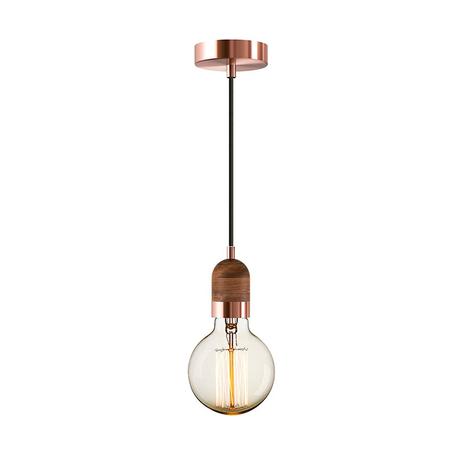 Pendente Metal Cobre/Madeira 1xE27 40w 4,8x10,5cm New Line - NL-PD771-MD Menor preço em Pendente Metal Cobre/Madeira 1xE27 40w 4,8x10,5cm New Line - NL-PD771-MD