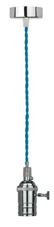 Pendente Primer Azul Tecido e Metal Preto Bivolt - Lamp show Menor preço em Pendente Primer Azul Tecido e Metal Preto Bivolt - Lamp show