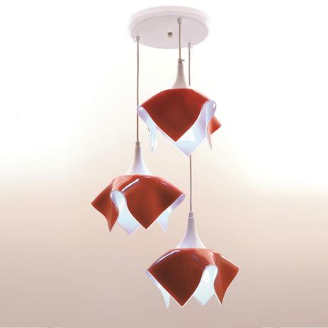 Pendente Redondo Alumínio para 3 Lâmpadas Color Auremar Vermelho/Branco Menor preço em Pendente Redondo Alumínio para 3 Lâmpadas Color Auremar Vermelho/Branco