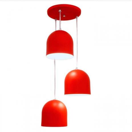 Pendente Redondo Alumínio para 3 Lâmpadas Sevilha Auremar Vermelho Menor preço em Pendente Redondo Alumínio para 3 Lâmpadas Sevilha Auremar Vermelho