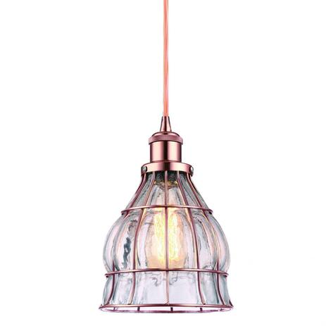 Pendente Redondo em Aço Aramado e Vidro 1 Lâmpada Vetro PE-070 Mais Luz Ouro Rose Menor preço em Pendente Redondo em Aço Aramado e Vidro 1 Lâmpada Vetro PE-070 Mais Luz Ouro Rose