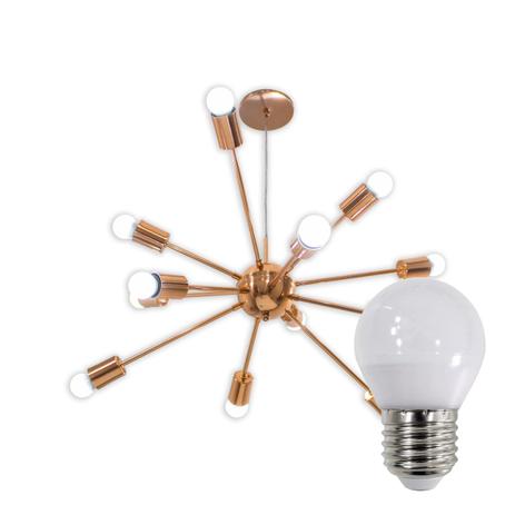 Pendente Sputnik Atom 70cm cobre brilho + 12 Lampada Led Bolinha G45 2700K St598 - Starlumen Menor preço em Pendente Sputnik Atom 70cm cobre brilho + 12 Lampada Led Bolinha G45 2700K St598 - Starlumen