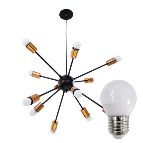 Pendente Sputnik Atom 70cm preto com cobre + 12 Lampada Led Bolinha G45 2700K St598 - Starlumen Menor preço em Pendente Sputnik Atom 70cm preto com cobre + 12 Lampada Led Bolinha G45 2700K St598 - Starlumen