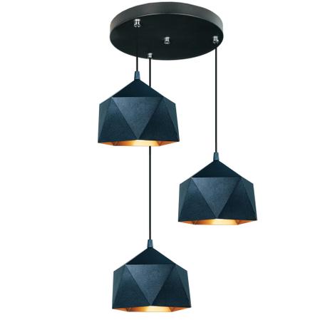 Pendente Triplo Meia Bola Facetado Alumínio 14cm Preto Cobre - E-Led Brasil Menor preço em Pendente Triplo Meia Bola Facetado Alumínio 14cm Preto Cobre - E-Led Brasil
