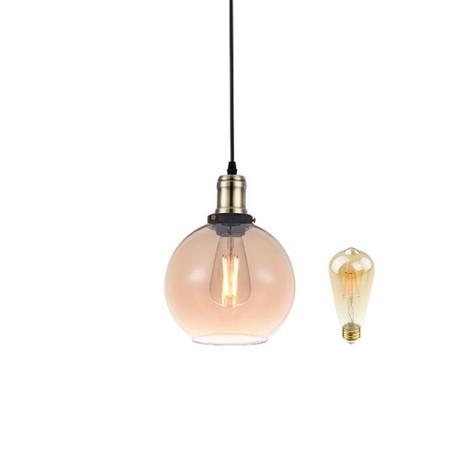 Pendente Vidro Ambar Globo Retro Alz12 + Filamento Led Ali48 - Acende a Luz Menor preço em Pendente Vidro Ambar Globo Retro Alz12 + Filamento Led Ali48 - Acende a Luz
