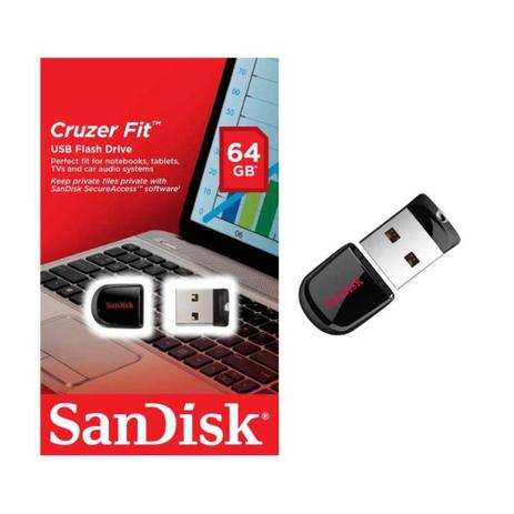 Pendrive 64GB Cruzer Fit Sandisk Menor preço em Pendrive 64GB Cruzer Fit Sandisk