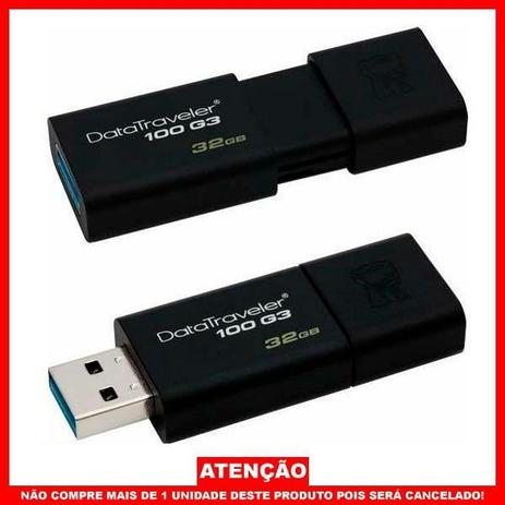 Pendrive de 32GB Kingston DataTraveler 100 DT100G3/32GB - Preto Premium Menor preço em Pendrive de 32GB Kingston DataTraveler 100 DT100G3/32GB - Preto Premium