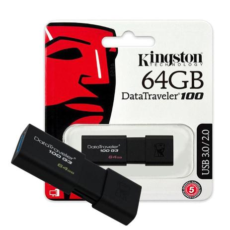 Pendrive Kingston 64gb Datatraveler 100 G3 3.1 3.0 e 2.0 Menor preço em Pendrive Kingston 64gb Datatraveler 100 G3 3.1 3.0 e 2.0