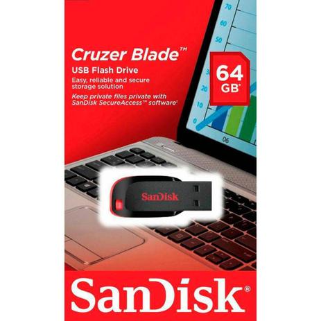 Pendrive Usb Cruzer Blade 64gb Sdcz50 Sandisk Menor preço em Pendrive Usb Cruzer Blade 64gb Sdcz50 Sandisk