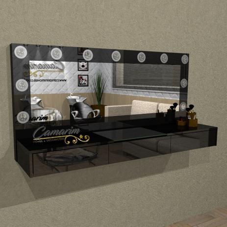 Penteadeira Camarim 1,50 m Profissional Para Salão e MakeUp Suspensa com 3 Gaveta - PE10 PRETO BRILHANTE - Camarim móveis Menor preço em Penteadeira Camarim 1,50 m Profissional Para Salão e MakeUp Suspensa com 3 Gaveta - PE10 PRETO BRILHANTE - Camarim móveis