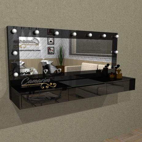 Penteadeira Camarim 1,50 m Profissional Para Salão e MakeUp Suspensa com 3 Gaveta - PE11 PRETO BRILHANTE - Camarim móveis Menor preço em Penteadeira Camarim 1,50 m Profissional Para Salão e MakeUp Suspensa com 3 Gaveta - PE11 PRETO BRILHANTE - Camarim móveis