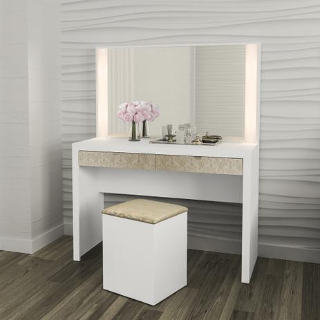 Penteadeira Camarim com 2 Gavetas Tecno Mobili - Branco/ Tecido 381 Menor preço em Penteadeira Camarim com 2 Gavetas Tecno Mobili - Branco/ Tecido 381