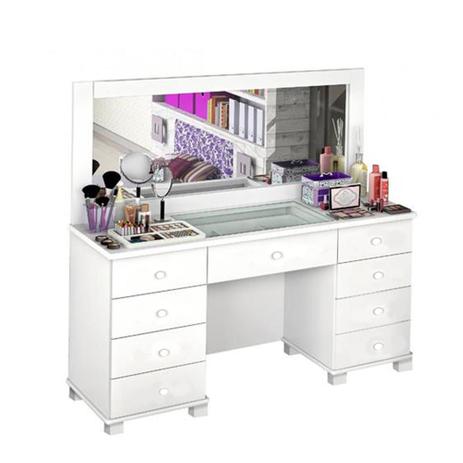 Penteadeira Camarim New 9 Gavetas com Espelho - Branco Acetinado - Potente móveis Menor preço em Penteadeira Camarim New 9 Gavetas com Espelho - Branco Acetinado - Potente móveis