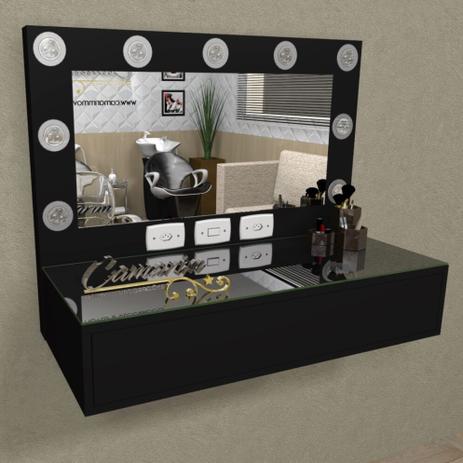 Penteadeira Camarim Profissional Para Salão e MakeUp Suspensa com 1 Gaveta - PE03 PRETO - Camarim móveis Menor preço em Penteadeira Camarim Profissional Para Salão e MakeUp Suspensa com 1 Gaveta - PE03 PRETO - Camarim móveis