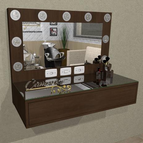 Penteadeira Camarim Profissional Para Salão e MakeUp Suspensa com 1 Gaveta - PE03 TABACO - Camarim móveis Menor preço em Penteadeira Camarim Profissional Para Salão e MakeUp Suspensa com 1 Gaveta - PE03 TABACO - Camarim móveis