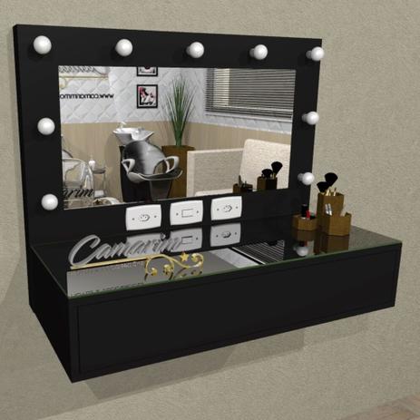 Penteadeira Camarim Profissional Para Salão e MakeUp Suspensa com 1 Gaveta - PE04 PRETO - Camarim móveis Menor preço em Penteadeira Camarim Profissional Para Salão e MakeUp Suspensa com 1 Gaveta - PE04 PRETO - Camarim móveis