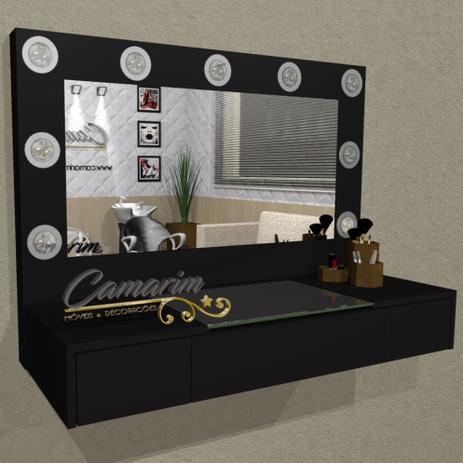 Penteadeira Camarim Profissional Para Salão e MakeUp Suspensa com 3 Gaveta - PE01 PRETO - CAMARIM MÓVEIS Menor preço em Penteadeira Camarim Profissional Para Salão e MakeUp Suspensa com 3 Gaveta - PE01 PRETO - CAMARIM MÓVEIS