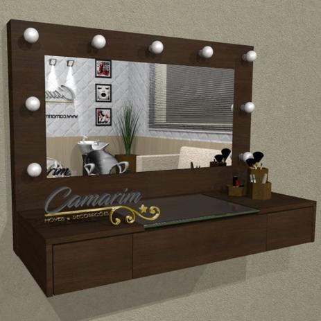 Penteadeira Camarim Profissional Para Salão e MakeUp Suspensa com 3 Gaveta - PE02 TABACO - Camarim móveis Menor preço em Penteadeira Camarim Profissional Para Salão e MakeUp Suspensa com 3 Gaveta - PE02 TABACO - Camarim móveis