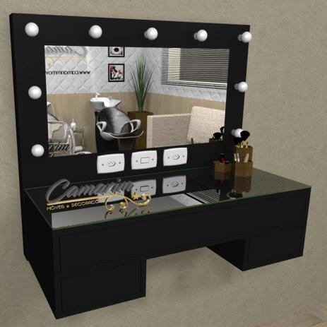 Penteadeira Camarim Profissional Para Salão e MakeUp Suspensa com 3 GavetaS - PE14 PRETO - Camarim Móveis Menor preço em Penteadeira Camarim Profissional Para Salão e MakeUp Suspensa com 3 GavetaS - PE14 PRETO - Camarim Móveis
