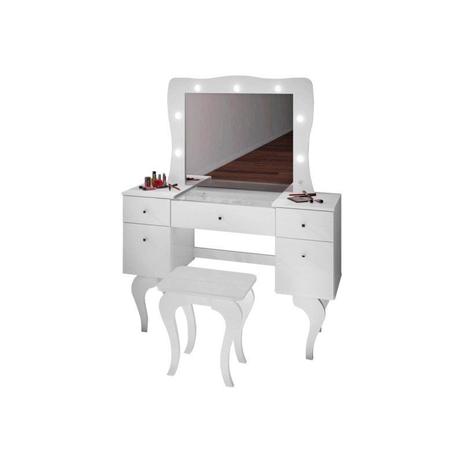 Penteadeira Camarim Shine 05 Gavetas com Banqueta Branco - Móveis Estrela Menor preço em Penteadeira Camarim Shine 05 Gavetas com Banqueta Branco - Móveis Estrela