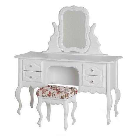 Penteadeira Clássica 4 Gavetas com Moldura e Puff Branco - Wood Prime FS 886928 - Wood prime - fs Menor preço em Penteadeira Clássica 4 Gavetas com Moldura e Puff Branco - Wood Prime FS 886928 - Wood prime - fs