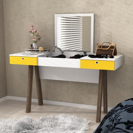 Penteadeira Escrivaninha 2 Gavetas e Divisórias Tecno Mobili - Branco/Amarelo Menor preço em Penteadeira Escrivaninha 2 Gavetas e Divisórias Tecno Mobili - Branco/Amarelo