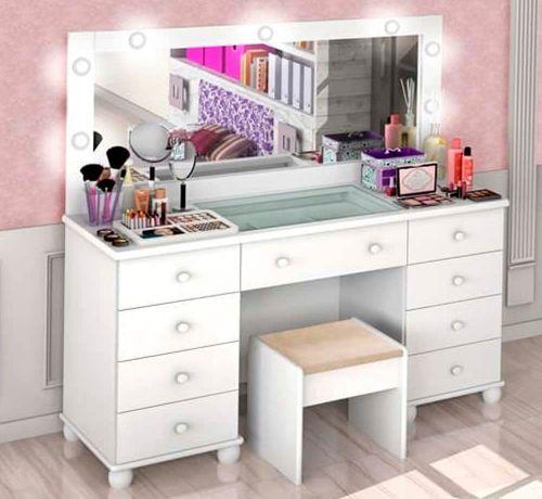 Penteadeira Infantil Camarim Luxo com LED Branco Acetinado - Planet Baby Menor preço em Penteadeira Infantil Camarim Luxo com LED Branco Acetinado - Planet Baby