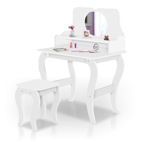 Penteadeira Infantil Princesa Branco Clássico com Banqueta - Divaloto Menor preço em Penteadeira Infantil Princesa Branco Clássico com Banqueta - Divaloto